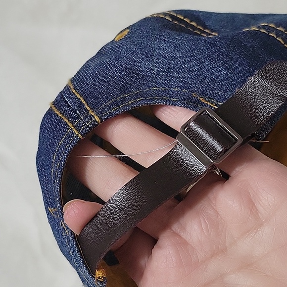 Fluer de Lis Dark Blue Denim Distressed Ladies Baseball Hat - Picture 5 of 7